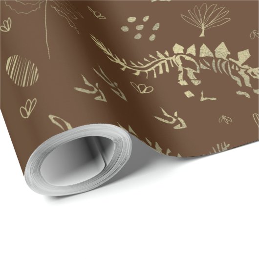 Fossil Digging Dinosaurier Brown und Imitate Goldf Geschenkpapier (Rolleneckpunkt)
