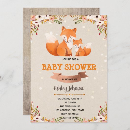 Fossile Blütendusche Einladung (Vorne/Hinten)