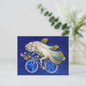 Fossile Coelacanth auf einem Fahrrad mit Blau Postkarte (Stehend Vorderseite)