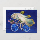 Fossile Coelacanth auf einem Fahrrad mit Blau Postkarte (Vorne/Hinten)