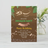 Fossile Dinosaurier Geburtstagsfeier Einladung (Stehend Vorderseite)