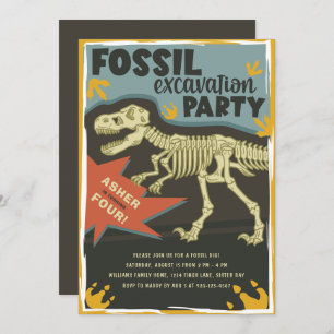 Fossile Grabungsfeier Dinosaur Geburtstagsparty Einladung