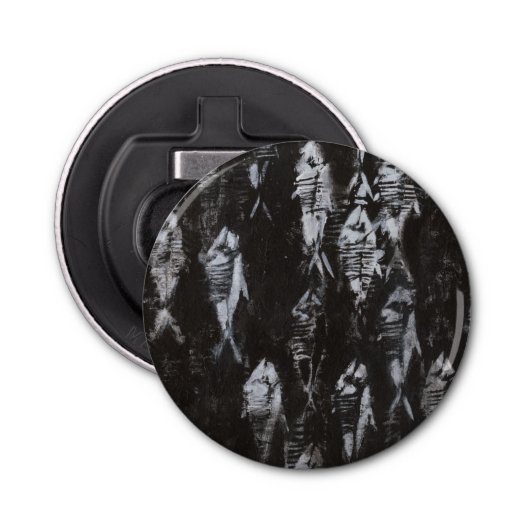 Fossile weiße Fische im schwarzen Hintergrund Flaschenöffner (Vorderseite)