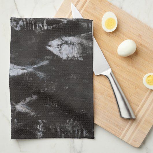 Fossile weiße Fische im schwarzen Hintergrund Handtuch (Viertel Falte)