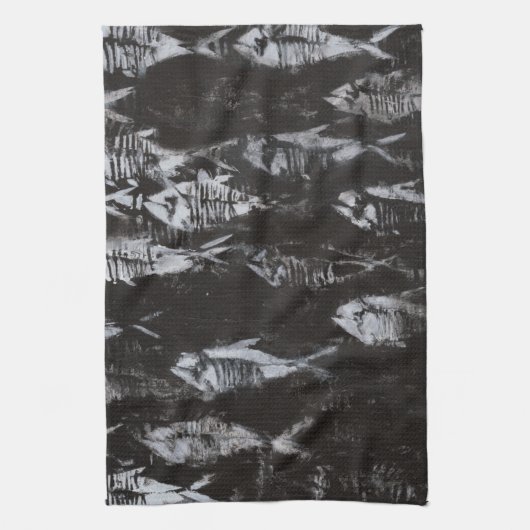 Fossile weiße Fische im schwarzen Hintergrund Handtuch (Vertikal)