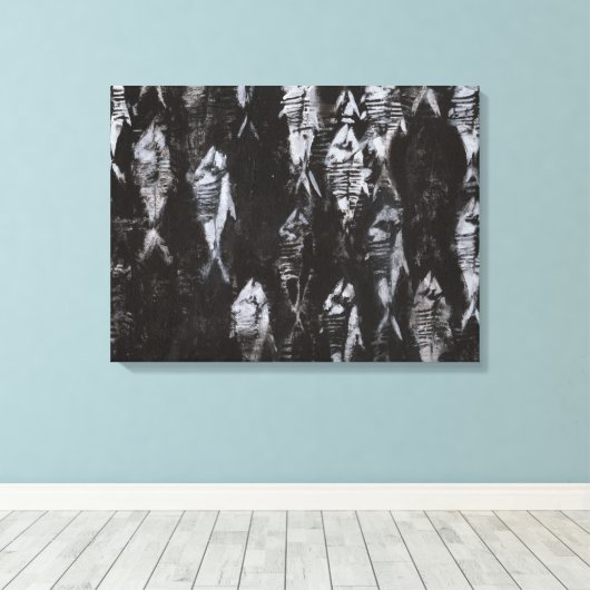 Fossile weiße Fische im schwarzen Hintergrund Leinwanddruck (Insitu (Holzboden))