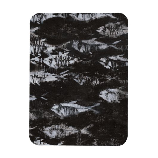 Fossile weiße Fische im schwarzen Hintergrund Magnet (Vertikal)