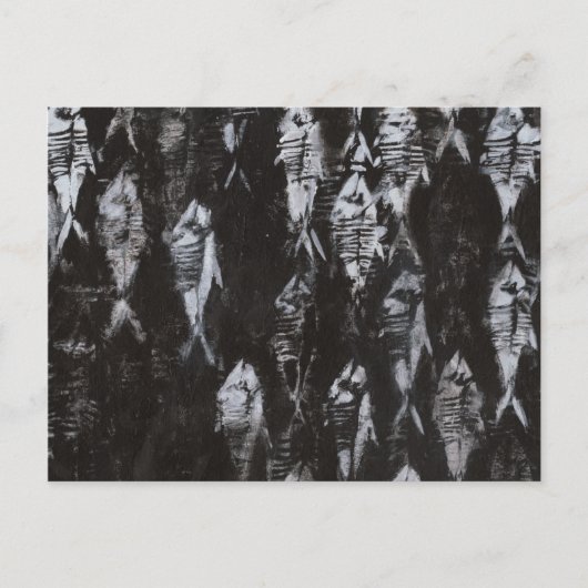 Fossile weiße Fische im schwarzen Hintergrund Postkarte (Vorderseite)