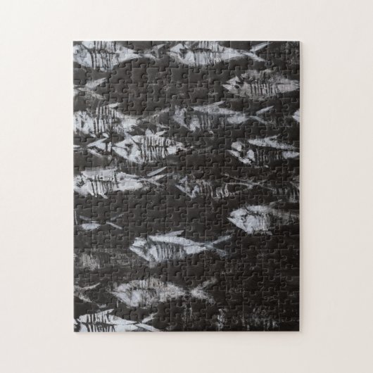Fossile weiße Fische im schwarzen Hintergrund Puzzle (Vertikal)