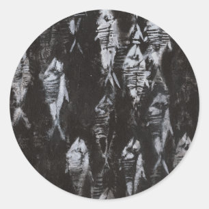 Fossile weiße Fische im schwarzen Hintergrund Runder Aufkleber