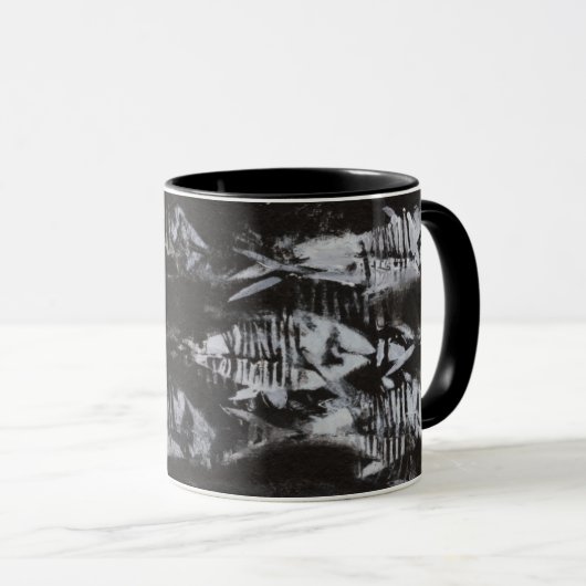 Fossile weiße Fische im schwarzen Hintergrund Tasse (VorderseiteRechts)
