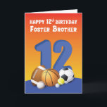 Foster Brother 12. Geburtstag Sportbälle Karte<br><div class="desc">"Happy 12th Birthday Foster Brother" steht auf der Vorderseite über der großen Zahl 12 und die Sammlung verschiedener Sportbälle. Die einzige und einzige Karte,  die Ihrem Sportliebhaber zu schenken,  ist der Pflegebruder für seinen bevorstehenden Geburtstag.</div>