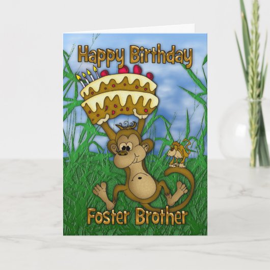 Foster Brother Happy Birthday mit Affenhaltung Karte (Vorderseite)
