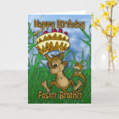 Foster Brother Happy Birthday mit Affenhaltung Karte (Gelbe Blume)