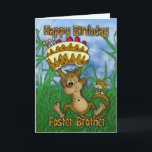 Foster Brother Happy Birthday mit Affenhaltung Karte<br><div class="desc">Foster Brother Happy Birthday mit Affen halten Kuchen</div>