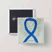 Foster Care Angel Blue Awareness Ribbon Button (Vorne & Hinten)