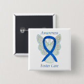 Foster Care Angel Blue Awareness Ribbon Button (Vorne & Hinten)