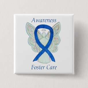 Foster Care Angel Blue Awareness Ribbon Button