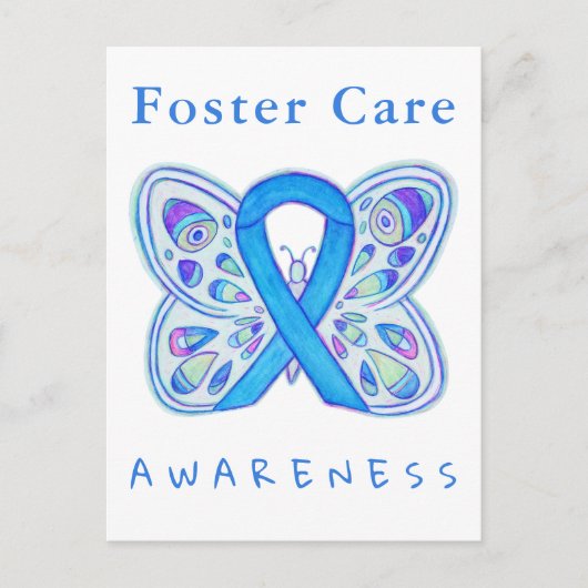 Foster Care Blue Awareness Ribbon Butterfly Cards Postkarte (Vorderseite)