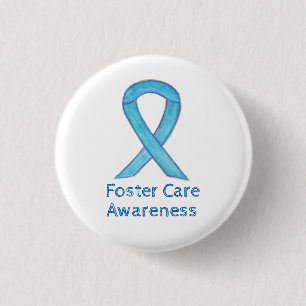 Foster Care Blue Awareness Ribbon Custom Button
