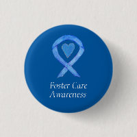 Foster Care Blue Awareness Ribbon Herz Button