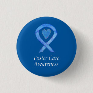 Foster Care Blue Awareness Ribbon Herz Button