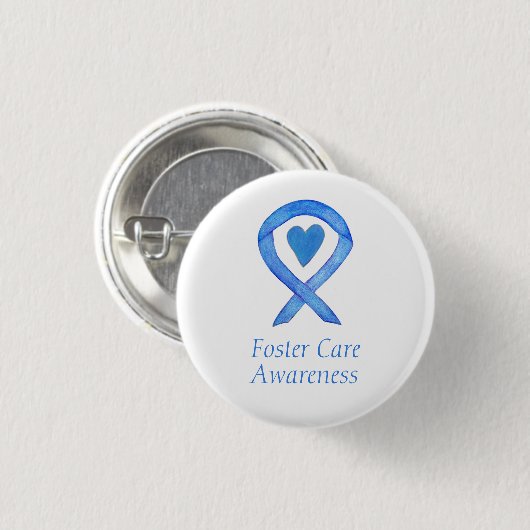 Foster Care Blue Awareness Ribbon Herz Buttone Button (Vorne & Hinten)
