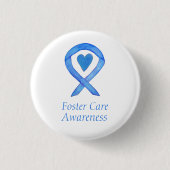 Foster Care Blue Awareness Ribbon Herz Buttone Button (Vorderseite)
