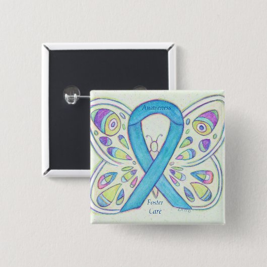Foster Care Blue Butterfly Awareness Ribbon Button (Vorne & Hinten)