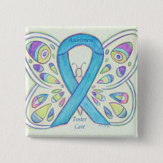 Foster Care Blue Butterfly Awareness Ribbon Button (Vorderseite)