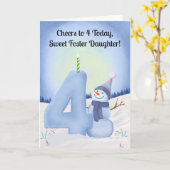 Foster Daughter 4th Birthday Snowman Snowy Four Karte (Gelbe Blume)