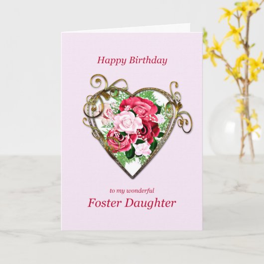 Foster Daughter Birthday Antike bemalte Rose Karte (Gelbe Blume)