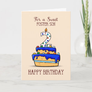 Foster Son 2. Birthday, 2 on Sweet Blue Cake Karte