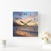 Foto 110 Sonnenuntergang am Strand Quadratische Wanduhr (Zuhause)