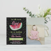 Foto 1. Black Green Watermelon Geburtstag Einladung (Stehend Vorderseite)