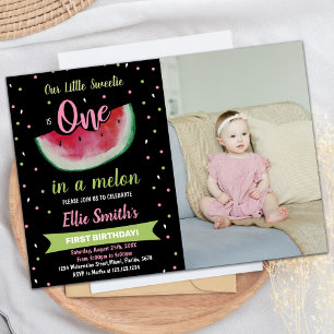 Foto 1. Black Green Watermelon Geburtstag Einladung