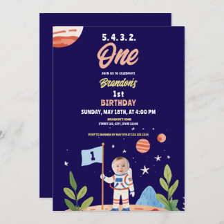 Foto 1. Geburtstag des Blue Astronaut Flag Einladung