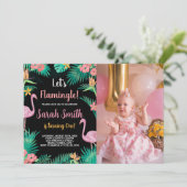 Foto 1. Rosa Flamingo Geburtstag Einladungen (Stehend Vorderseite)