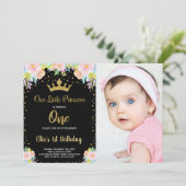 Foto 1. Schwarze BlumenPrinzessin Geburtstag Einladung (Stehend Vorderseite)