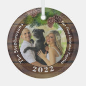 Foto 2022 Rustikaler Pinecone Maßgeschneiderter Pi Ornament Aus Glas (Vorderseite)