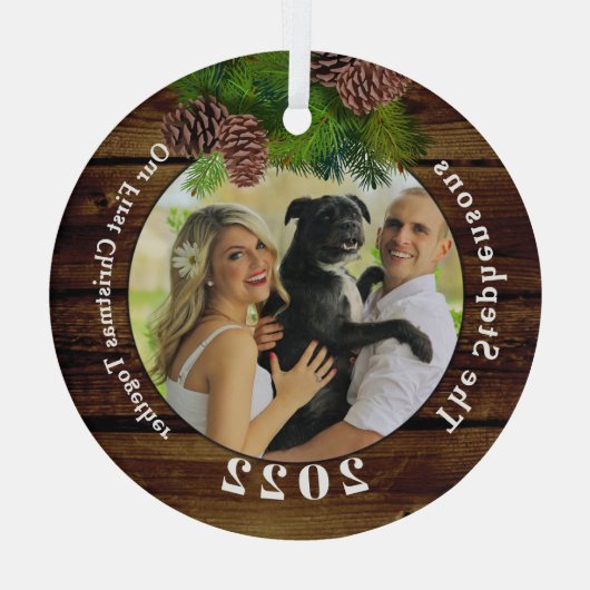 Foto 2022 Rustikaler Pinecone Maßgeschneiderter Pi Ornament Aus Glas (Rückseite)