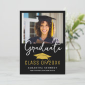 Foto 2025 Grad, Schwarz, Weiß und Gold Ankündigung (Stehend Vorderseite)