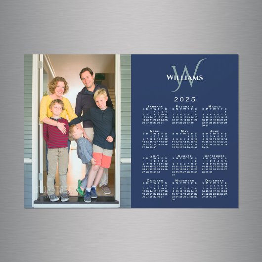 Foto 2025 Kalendermonogramm Name Navy Blue Magnet