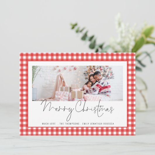Foto 2026 Kalender Roter Gingham Frohe Weihnachten (Stehend Vorderseite)
