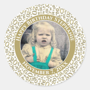 Foto   20. Zufallszahlenmuster Gold/Weiß Runder Aufkleber