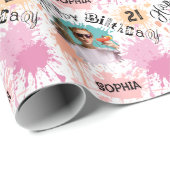 Foto 21. Geburtstag Pink Peach Paint Spritzer Geschenkpapier (Rolleneckpunkt)