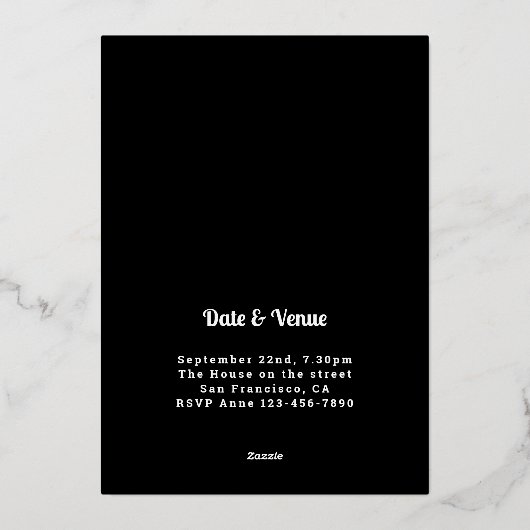 Foto 21. Geburtstag Schwarzes Gold Folieneinladung (Rückseite)