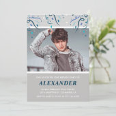 Foto 22. Geburtstag Einladung ihn Blue Confetti (Stehend Vorderseite)