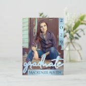 FOTO 2 | Blaues Script Cool Brush Keepake Einladung (Stehend Vorderseite)