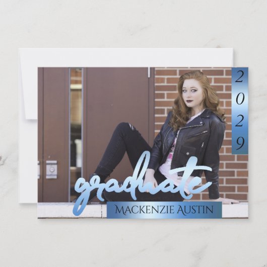 FOTO 2 | Blaues Script Cool Brush Keepake Einladung (Vorderseite)